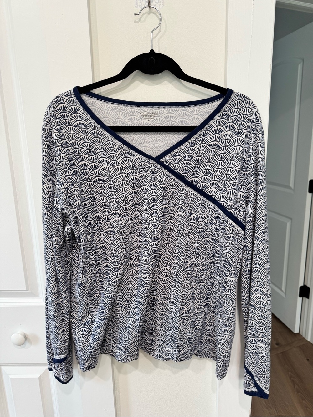 Garnet Hill Navy & White Wrap-Style Long Sleeve Tee